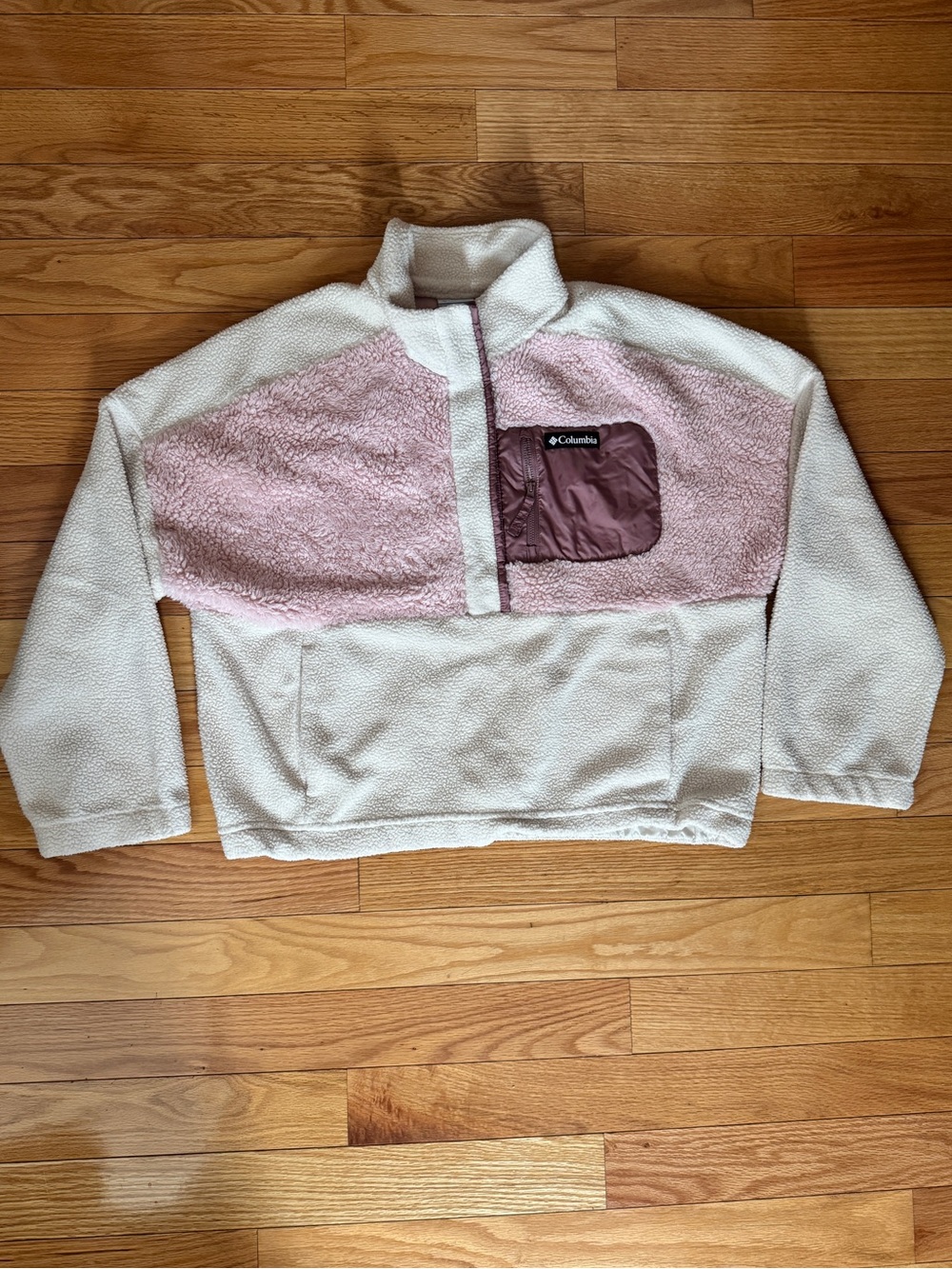 Columbia Women's Cream Sherpa Pullover with Light Pink Yoke
